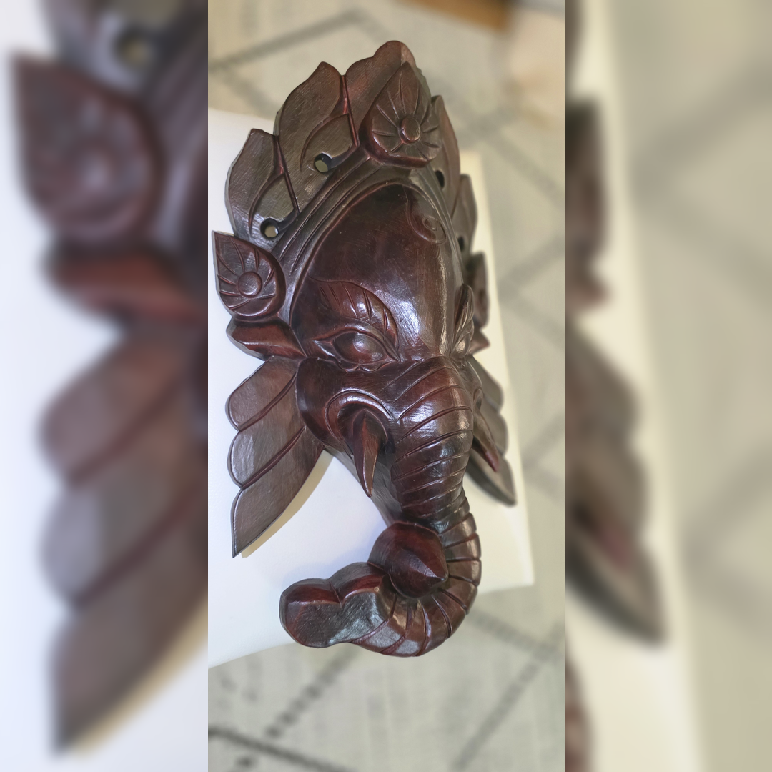 Ganesh Handmade Wooden Hanging Mask Made in Nepal