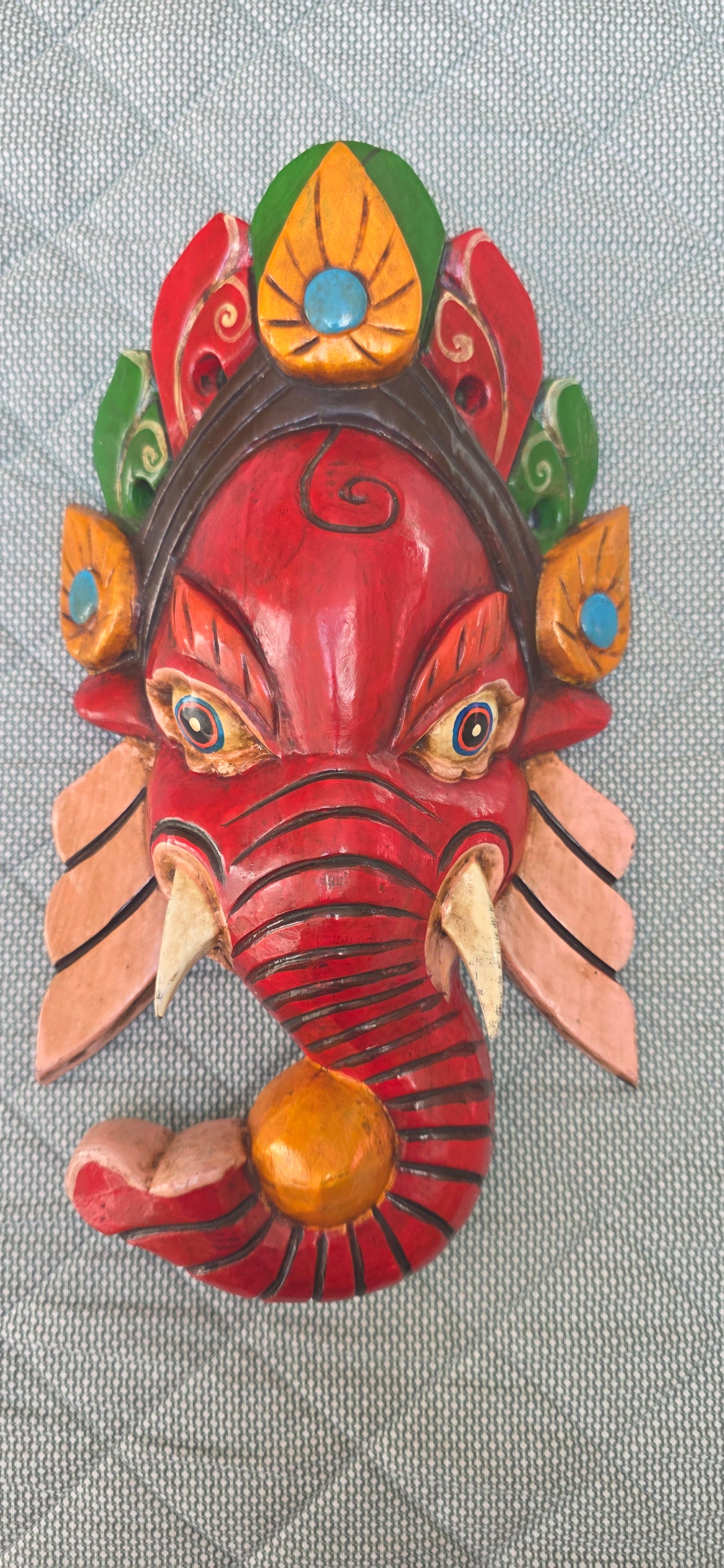 Ganesh Handmade Wooden Hanging Mask Made in Nepal - 12 Inches