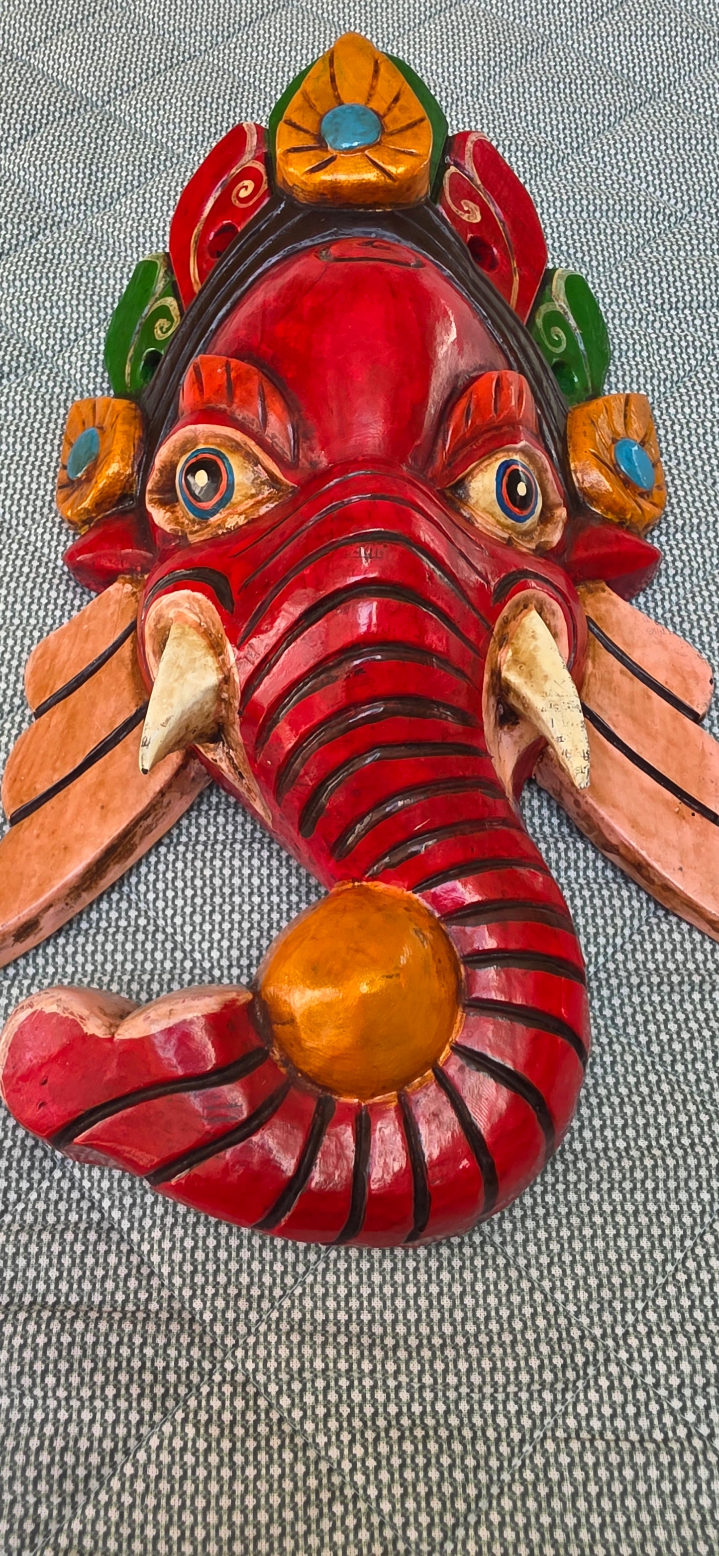 Ganesh Handmade Wooden Hanging Mask Made in Nepal - 12 Inches