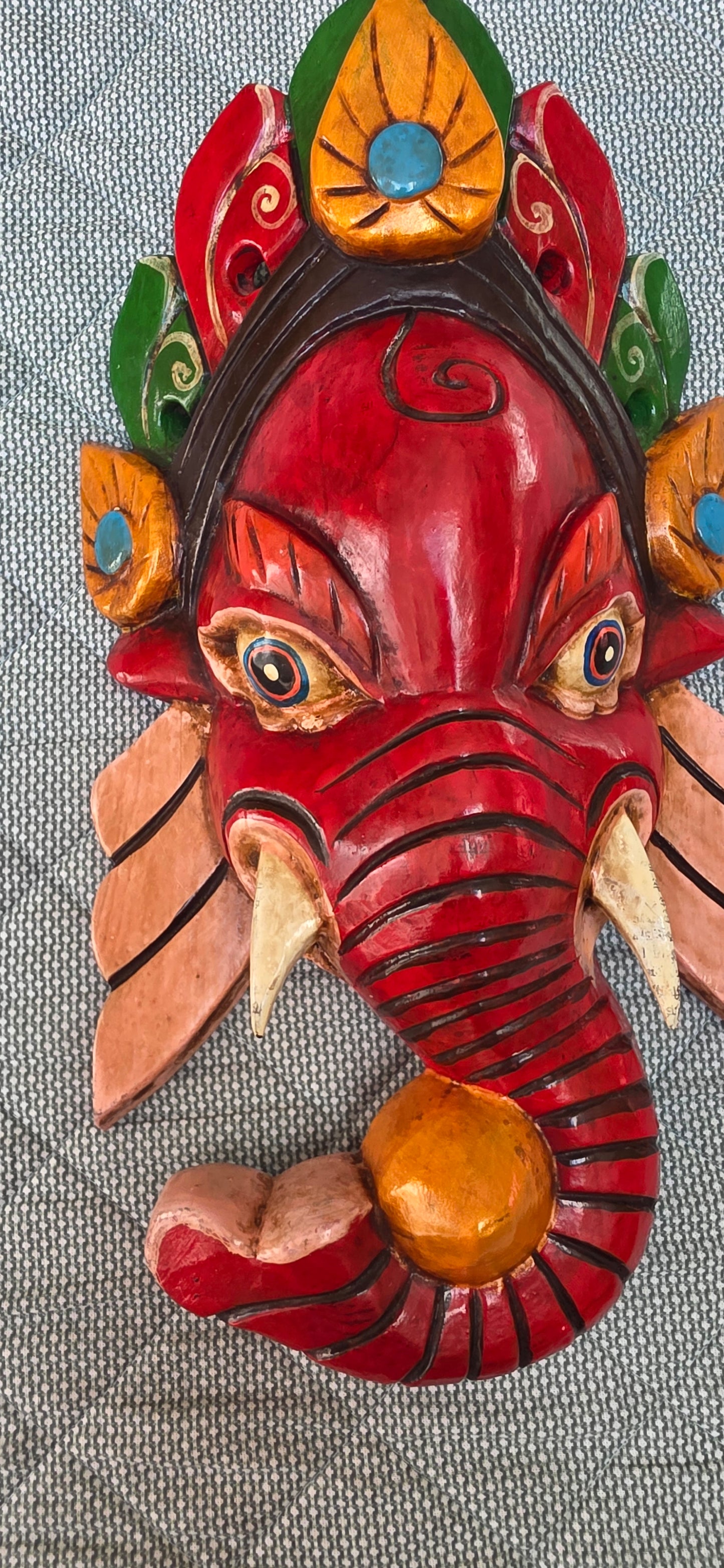 Ganesh Handmade Wooden Hanging Mask Made in Nepal - 12 Inches