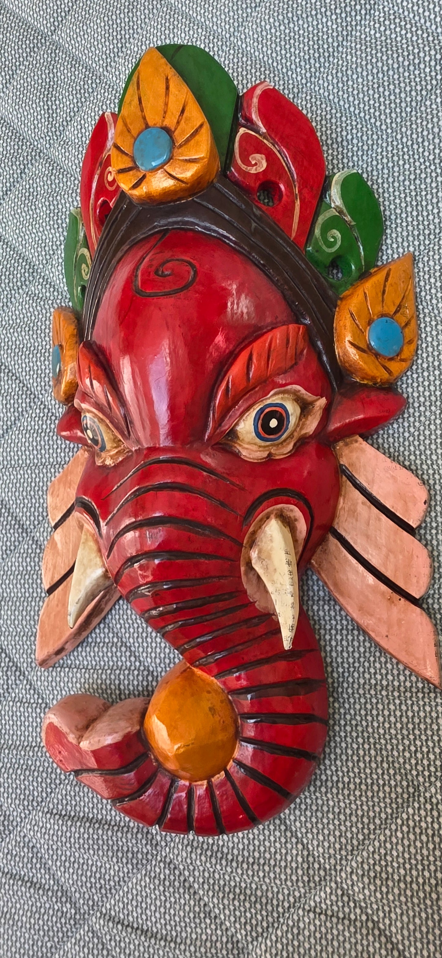 Ganesh Handmade Wooden Hanging Mask Made in Nepal - 12 Inches