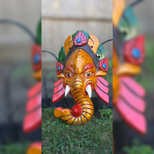 Ganesh Handmade Wooden Hanging Mask Made in Nepal