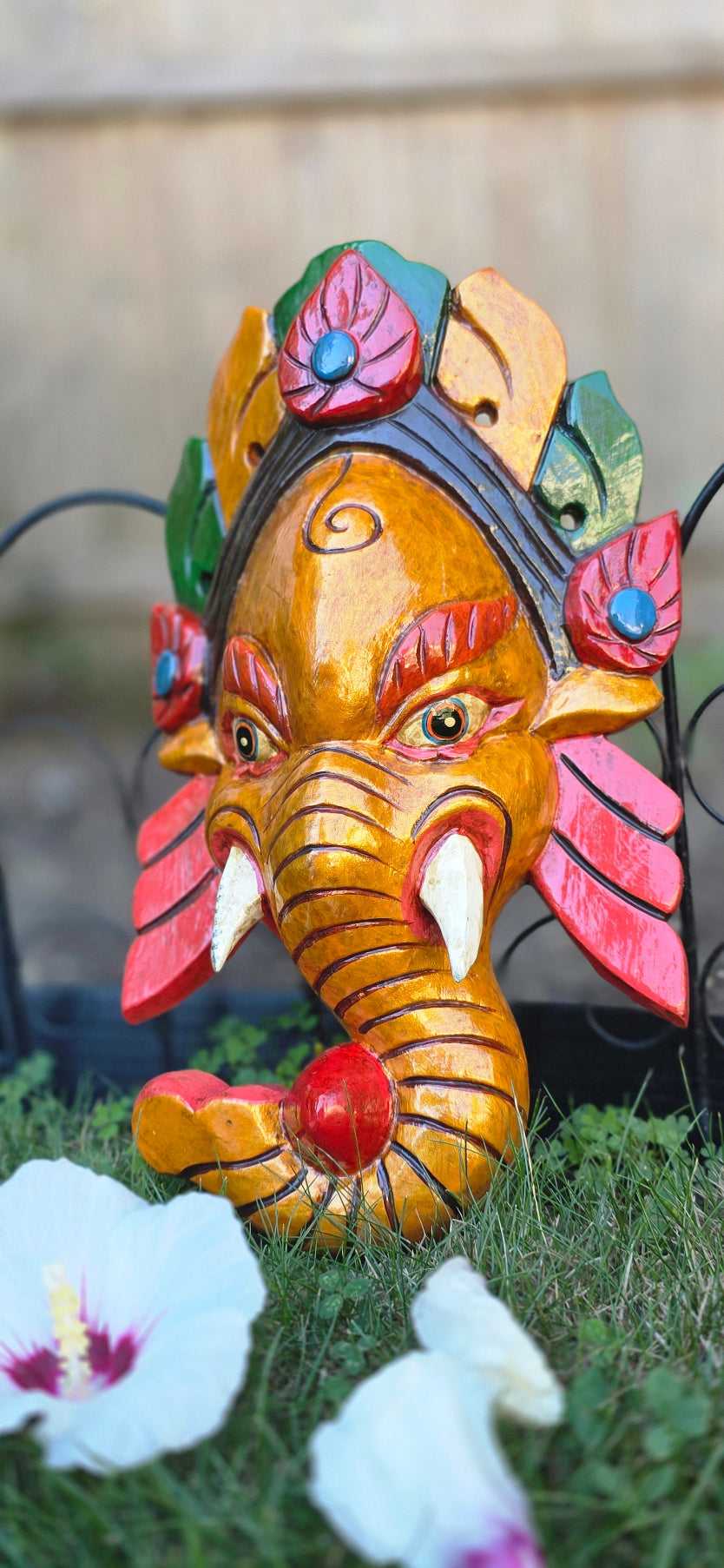 Ganesh Handmade Wooden Hanging Mask Made in Nepal