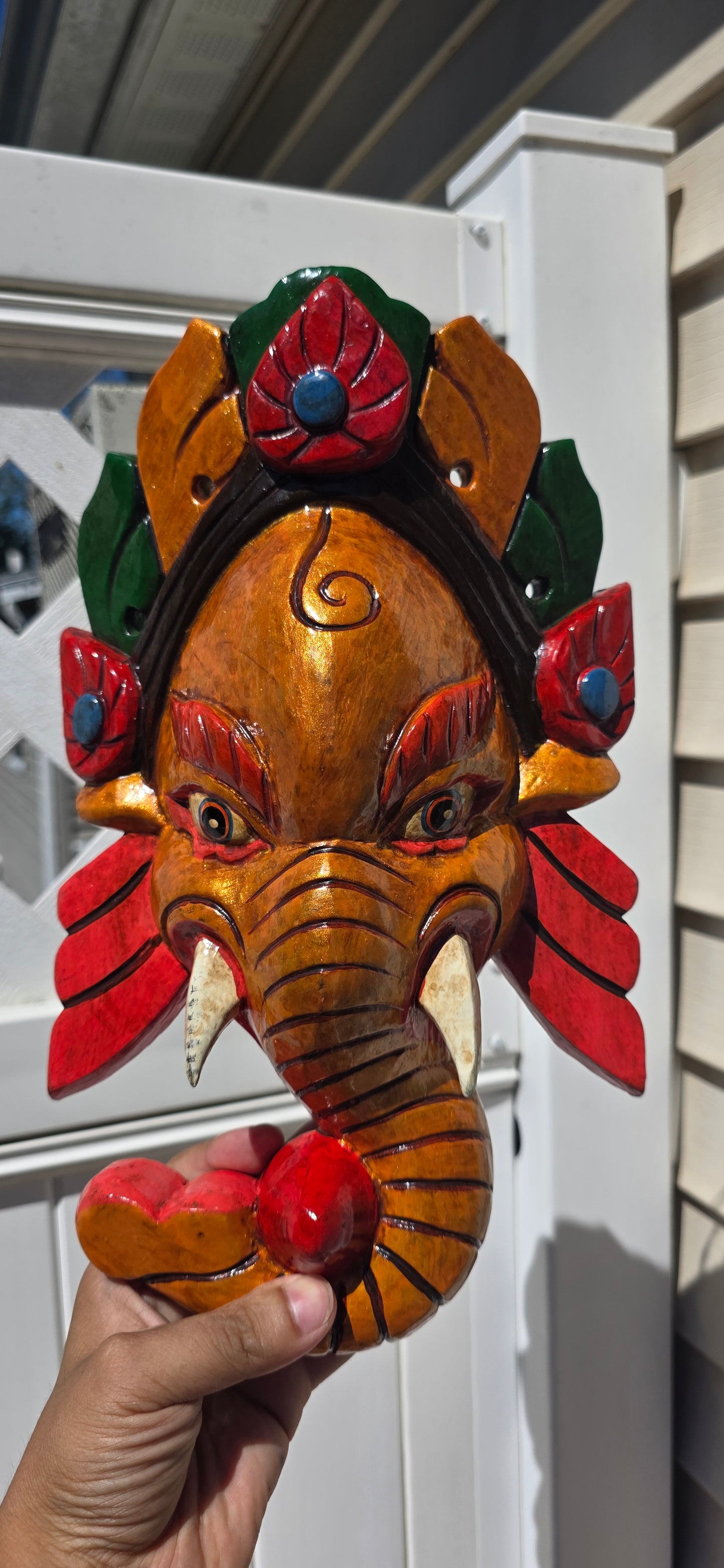 Ganesh Handmade Wooden Hanging Mask Made in Nepal