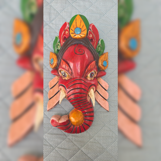 Ganesh Handmade Wooden Hanging Mask Made in Nepal - 12 Inches