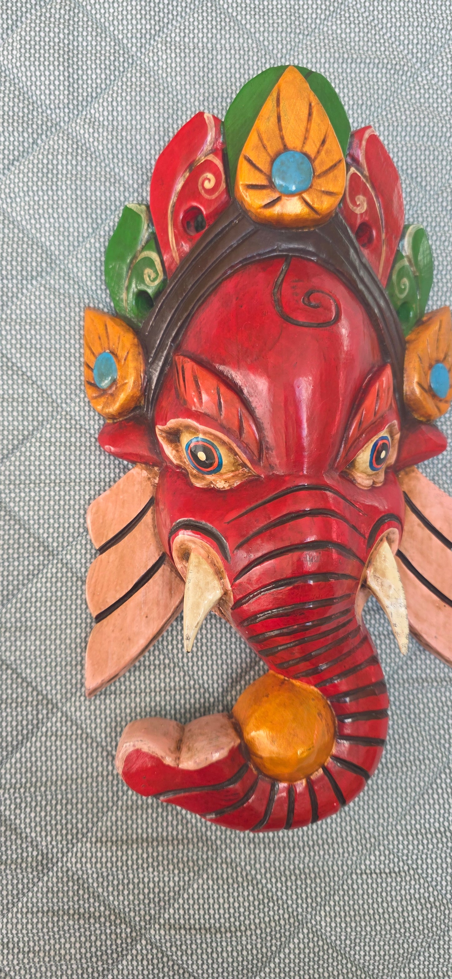 Ganesh Handmade Wooden Hanging Mask Made in Nepal - 12 Inches