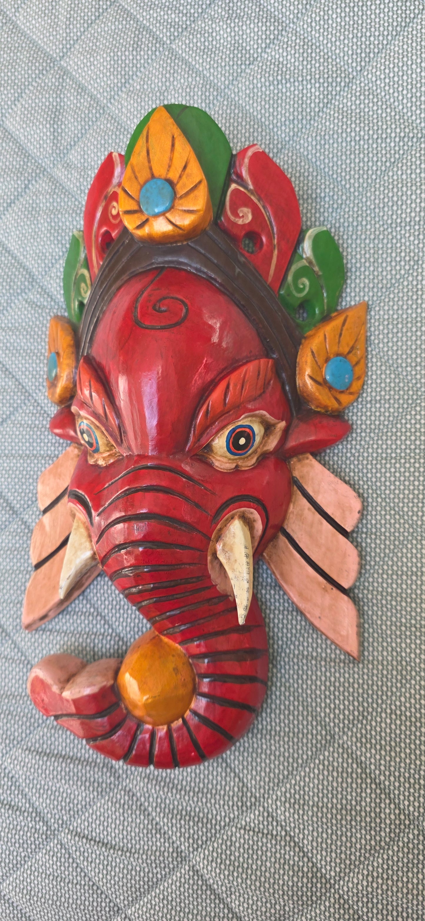 Ganesh Handmade Wooden Hanging Mask Made in Nepal - 12 Inches